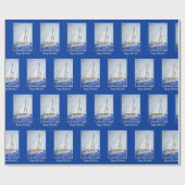 ブルーフレーム付き水彩帆船 ラッピングペーパー (フラット)