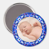 ブルーフレーム男の赤ちゃんグランドペアレントのギフトフォトマーニュ マグネット (正面/裏面)