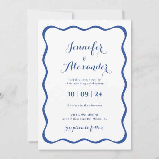 ブルーフレーム ウェディング 招待状 (正面)