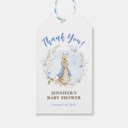 ブルーフロッピーバニーベビーシャワーギフトラベルfor Boy ギフトタグ (正面)