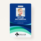 ブルーフローカラフルデザイン医療IDとロゴ バッジ (正面)