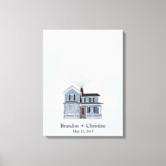 ブルーフローティングホーム指紋認証ゲストブック キャンバスプリント (正面)