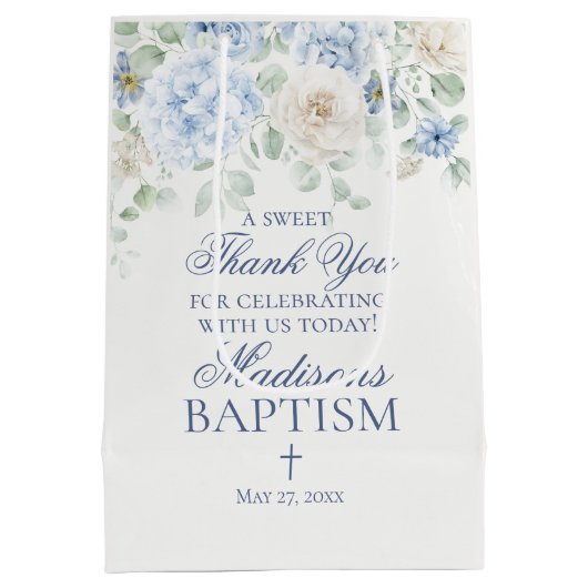 ブルーフローラあじさい植物洗礼のお願い ミディアムペーパーバッグ (裏面)