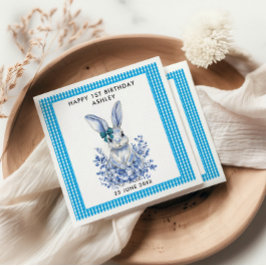 ブルーフローラうさぎ1歳子供へ誕生日 スタンダードカクテルナプキン