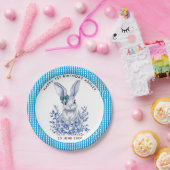 ブルーフローラうさぎ1歳子供へ誕生日 ペーパープレート (パーティー)