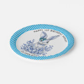 ブルーフローラうさぎ1歳子供へ誕生日 ペーパープレート (アングル)