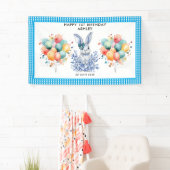 ブルーフローラうさぎ1歳子供へ誕生日 横断幕 (インサイチュ)