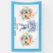 ブルーフローラうさぎ1歳子供へ誕生日 横断幕 (縦)