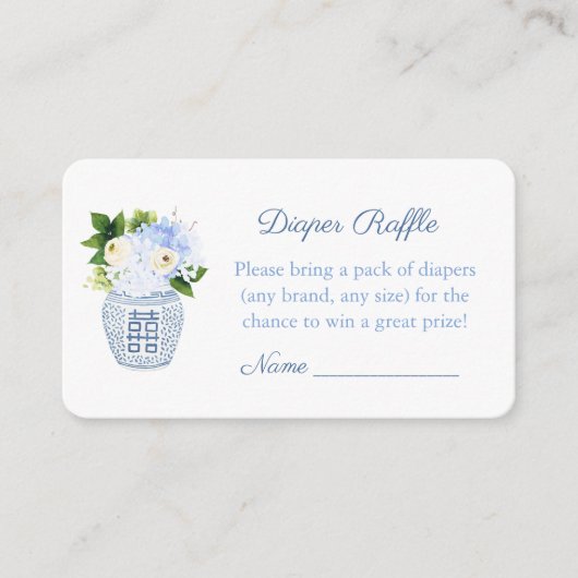 ブルーフローラおむつラッフル名門私立校風のベビーシャワーパーティー エンクロージャーカード (正面)