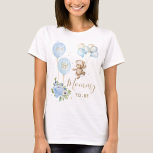 ブルーフローラかわいいクマ男の子の赤ちゃんシャワーMommy to be Tシャツ