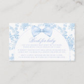 ブルーフローラかわいいボウタイブック男の赤ちゃんシャワー エンクロージャーカード (正面)