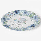 ブルーフローラかわいい象の男の子の赤ちゃんシャワー ペーパープレート (アングル)