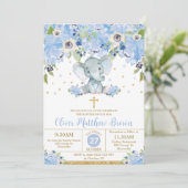 ブルーフローラかわいい象バプテスマ《キリスト教》洗礼式や命名式 招待状 (スタンド正面)