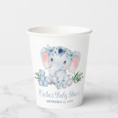 ブルーフローラかわいい象男の赤ちゃんベビーシャワー 紙コップ (裏面)