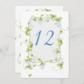 ブルーフローラつる植物ウェディングレセプションテーブル番号 エンクロージャーカード (正面/裏面)