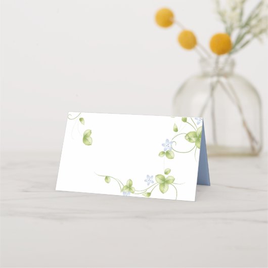 ブルーフローラつる植物結婚ズ折り畳み座席表 プレイスカード (裏面)