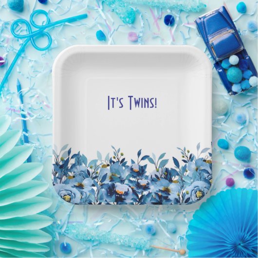 ブルーフローラとバタフライ紙プレート ペーパープレート (パーティー)