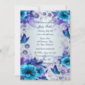 ブルーフローラと蝶のブライダルシャワーの招待 招待状 (正面)