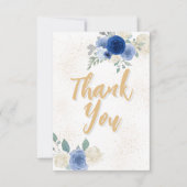 ブルーフローラと金ゴールドベビーシャワーサンキューカード (正面)