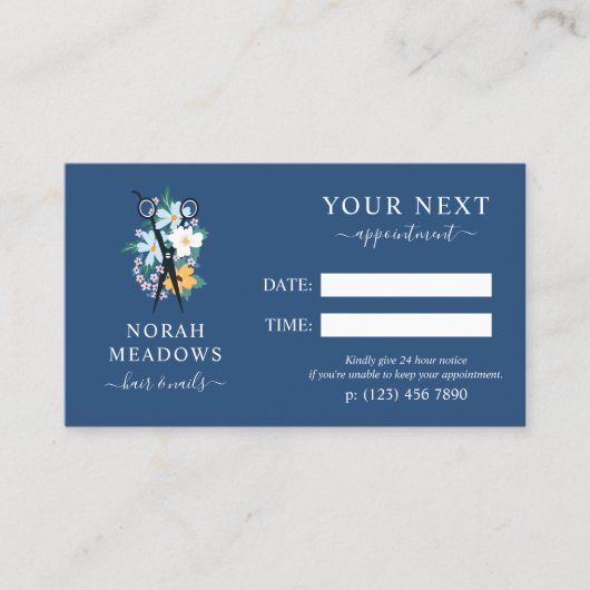 ブルーフローラはさみ美容師アポイントメント 予約カード (正面)