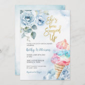 ブルーフローラアイスクリームスコップブライダルシャワー 招待状 (正面/裏面)