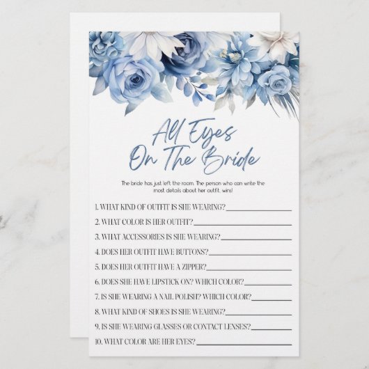 ブルーフローラアイズオンザブライドブライダルシャワーゲーム 便箋 (正面/裏面)