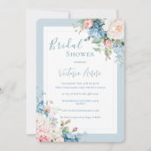 ブルーフローラアジサイエレガントブライダルシャワー 招待状 (正面)