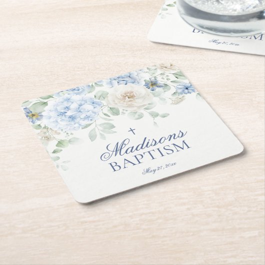 ブルーフローラアジサイ植物学開花バプテスマ スクエアペーパーコースター (アングル)