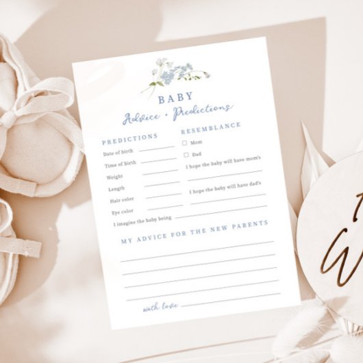 ブルーフローラアドバイス予測ベビーシャワーカード 招待状