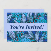 ブルーフローラアンティークボーモダンホ 招待状 (正面/裏面)