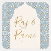 ブルーフローラアーチインディアン結婚ズ スクエアシール (正面)