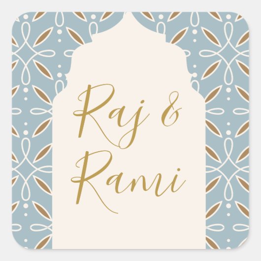 ブルーフローラアーチインディアン結婚ズ スクエアシール (正面)