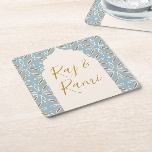 ブルーフローラアーチインディアン結婚ズ スクエアペーパーコースター (アングル)