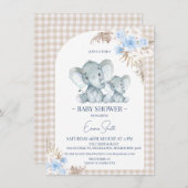 ブルーフローラアーチエレファントベビーシャワー 招待状 (正面/裏面)