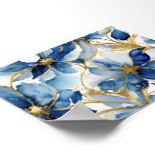 ブルーフローラアートプリントと金ゴールドアクセント ポスター (角)