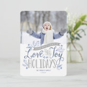 ブルーフローラウィムシーホリデーフォトカード シーズンカード (スタンド正面)