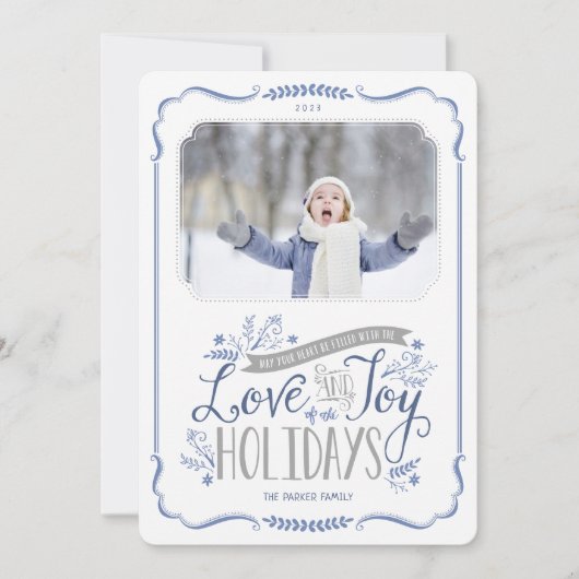 ブルーフローラウィムシーホリデーフォトカード シーズンカード (正面)