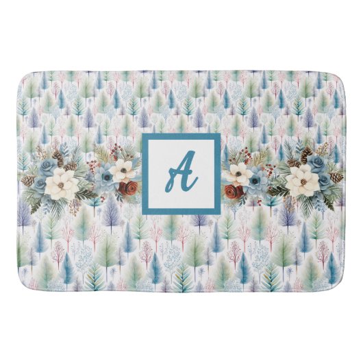 ブルーフローラウィンターツリーフォレスト バスマット (正面)