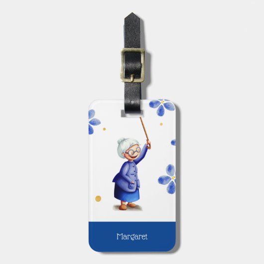 ブルーフローラウォーターカラーグランマ ラゲッジタグ (正面縦)