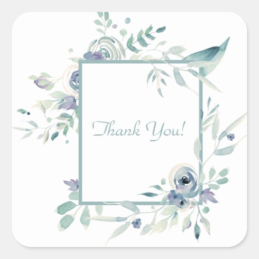 ブルーフローラウォーターカラーサンキュースクウェアSt スクエアシール (正面)