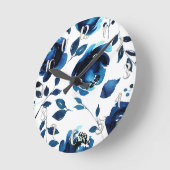 ブルーフローラウォーターカラーフラワーシエレガントック ラウンド壁時計 (傾斜)