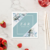 ブルーフローラウォーターカラーモノグラムウェディングレセプション スタンダードカクテルナプキン (インサイチュ)