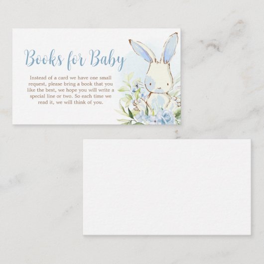 ブルーフローラウサギ赤ちゃんシャワーベビー本 エンクロージャーカード (正面/裏面)