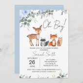 ブルーフローラウッドランドベビーシャワー招待状 招待状 (正面/裏面)
