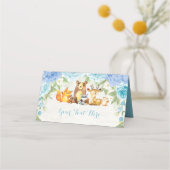 ブルーフローラウッドランド水彩森林動物 プレイスカード (正面)