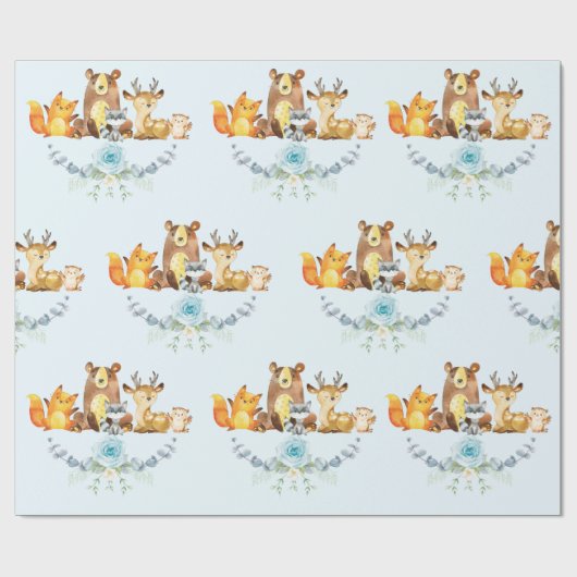 ブルーフローラウッドランド男の赤ちゃんシャワー1st誕生日 ラッピングペーパー (フラット)