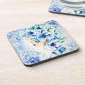 ブルーフローラウーマン絵画ファンタジー コースター (左側)