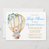 ブルーフローラエアバルーンテディベア赤ちゃんシャワー 招待状 (正面)