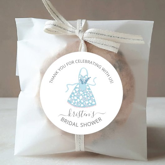 ブルーフローラエプロンブライダルシャワー封筒用シール ラウンドシール