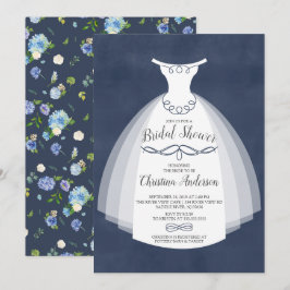 ブルーフローラエレガンスブライドガウンブライダルシャワー 招待状